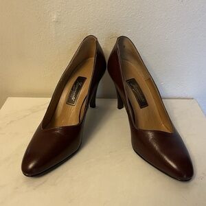 Vintage Red Brown Fiammante Heels Shoes Size 7.5 B Leather 1990s